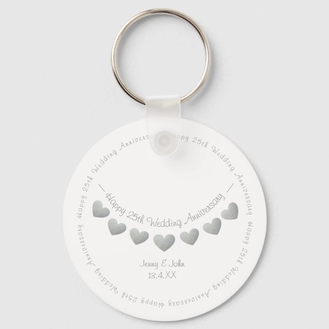 25th Silver Wedding Anniversary gift Key Ring (Front)