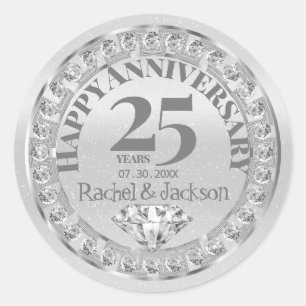 25th Silver Wedding Anniversary - Glitter Classic Round Sticker