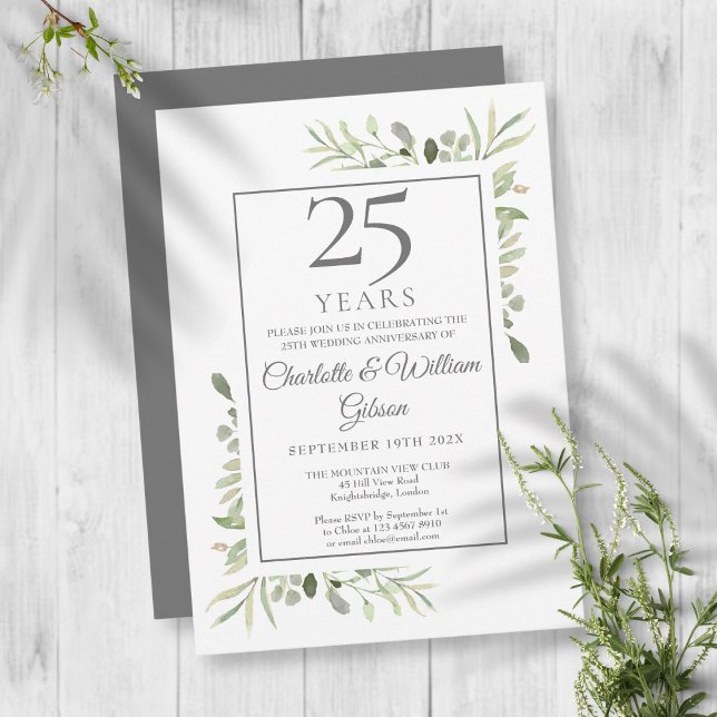 25th Silver Wedding Anniversary Greenery Floral Invitation (Creator Uploaded)