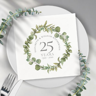 25th Silver Wedding Anniversary Greenery Floral Napkin