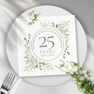 25th Silver Wedding Anniversary Greenery Napkin