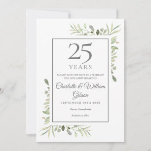 25th Silver Wedding Anniversary Greenery Save The Date