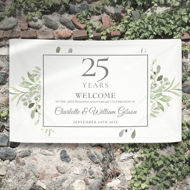 25th Silver Wedding Anniversary Greenery Welcome Banner (25th Silver Wedding Anniversary Greenery Welcome Banner)