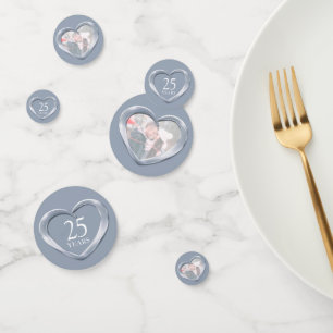 25th silver wedding anniversary heart and photo confetti