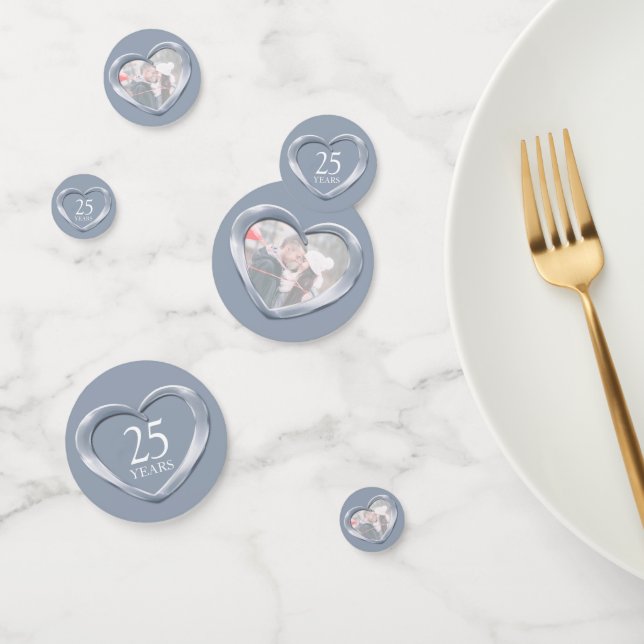 25th silver wedding anniversary heart and photo confetti (Group)