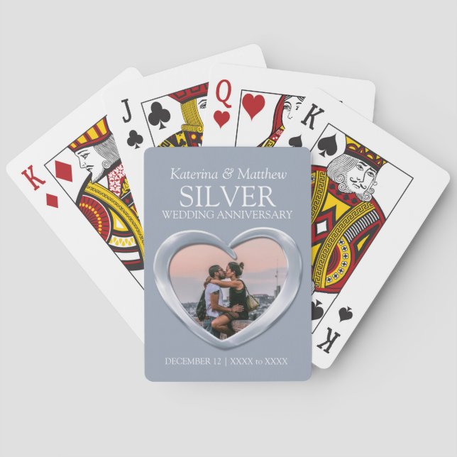 25th Silver Wedding anniversary heart photo  Playing Cards (Back)