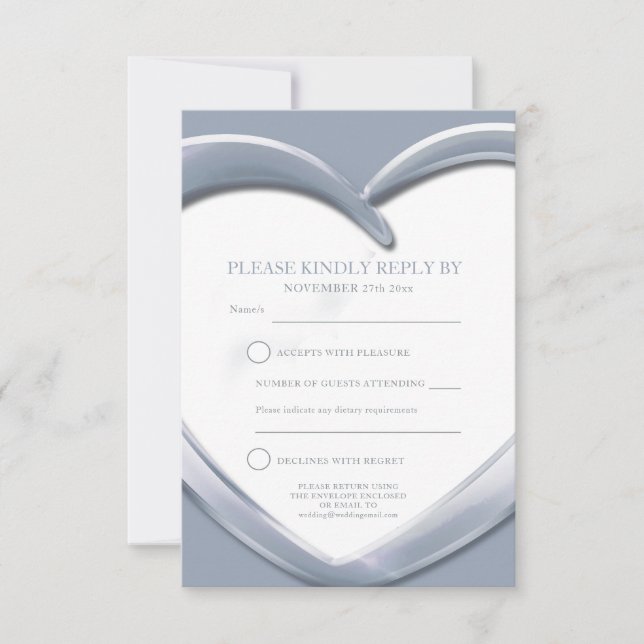 25th silver wedding anniversary heart reply card (Front)