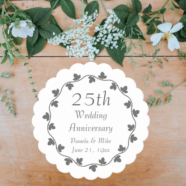25th Silver Wedding Anniversary Ivy Wreath Paper Coaster (In Situ Table)