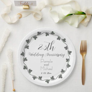 25th Silver Wedding Anniversary Ivy Wreath Paper Plate