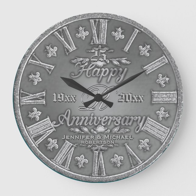 25th Silver Wedding Anniversary Large Clock (Front)