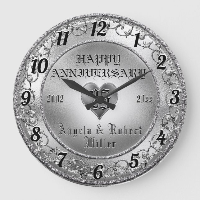 25th Silver Wedding Anniversary Large Clock (Front)