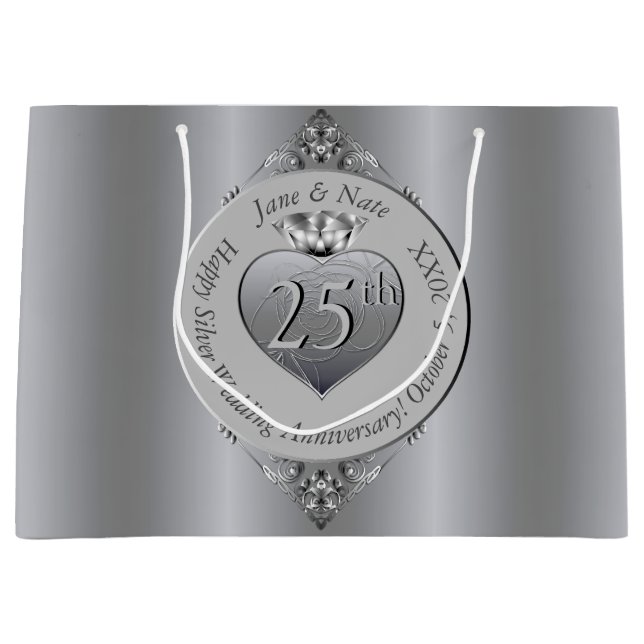 25th Silver Wedding Anniversary  Large Gift Bag (Front)