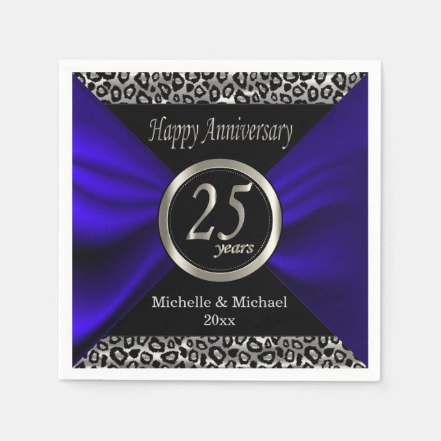 25th Silver Wedding Anniversary | Leopard Pattern Napkin (Front)