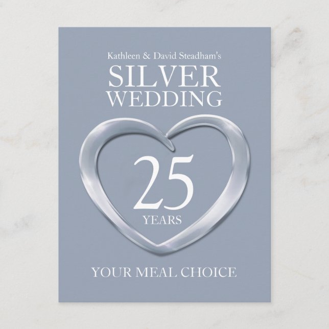25th Silver Wedding Anniversary meal choice Enclosure Card (Front)