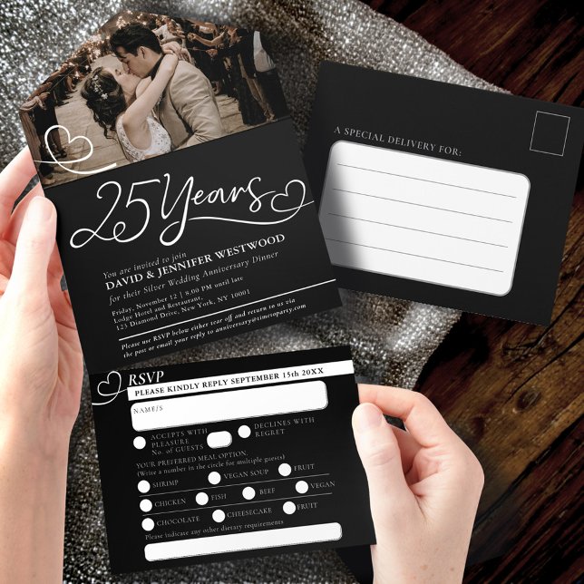 25th Silver Wedding Anniversary meal RSVP photo  All In One Invitation (Creator Uploaded)