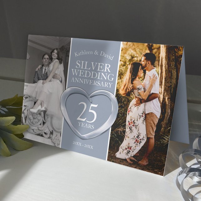 25th silver wedding anniversary now and then photo card (Creator Uploaded)