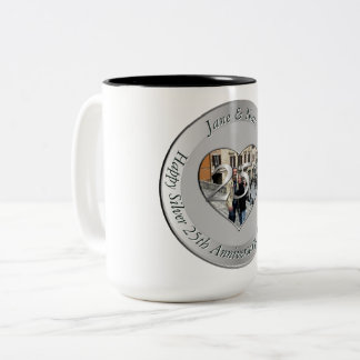 25th Silver Wedding Anniversary + Photo Two-Tone Coffee Mug