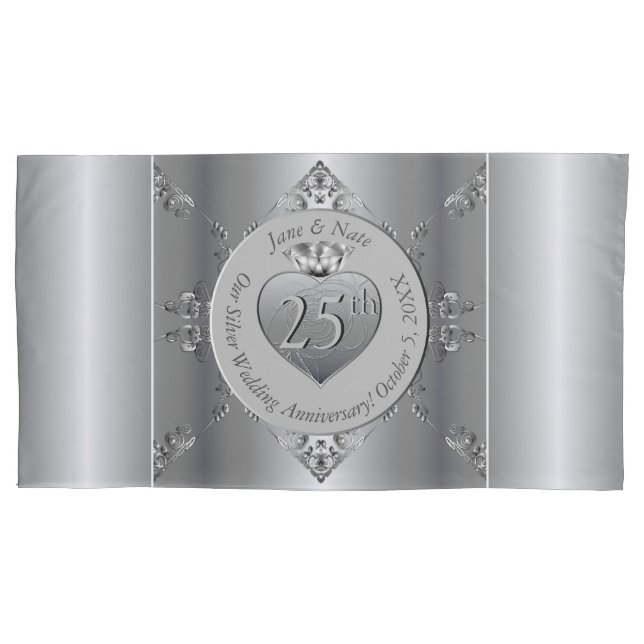 25th Silver Wedding Anniversary Pillowcase (Front-Left)