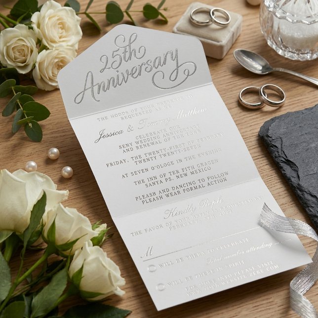 25th Silver Wedding Anniversary Real Foil Pressed All In One Invitation (Creator Uploaded)