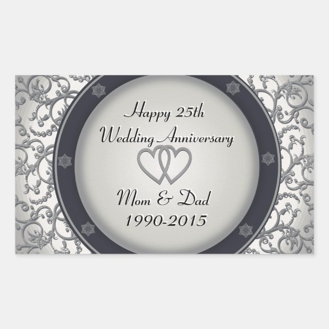 25th Silver Wedding Anniversary Rectangular Sticker (Front)