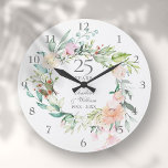 25th Silver Wedding Anniversary Roses Floral<br><div class="desc">Featuring a delicate watercolor floral garland,  this chic botanical 25th wedding anniversary clock can be personalised with your special silver anniversary details set in elegant typography. Designed by Thisisnotme©</div>