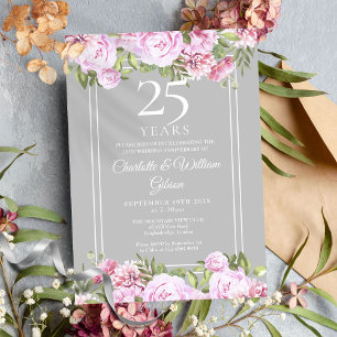 25th Silver Wedding Anniversary Roses Floral Invitation