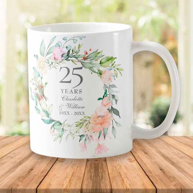 25th Silver Wedding Anniversary Roses Greenery Coffee Mug (Creator Uploaded)
