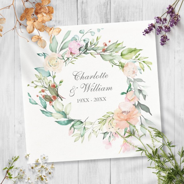 25th Silver Wedding Anniversary Roses Watercolor Napkin (Creator Uploaded)