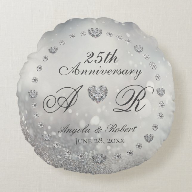 25th Silver Wedding Anniversary Round Cushion (Front)