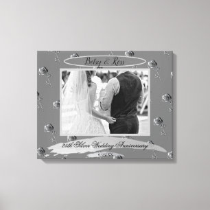 "25th Silver Wedding Anniversary" Silver Roses Can Canvas Print