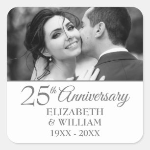 25th Silver Wedding Anniversary Simple Photo Square Sticker