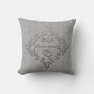 25th Silver Wedding Anniversary Throw Pillow