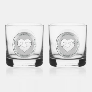 25th Silver Wedding Anniversary Whiskey Glass