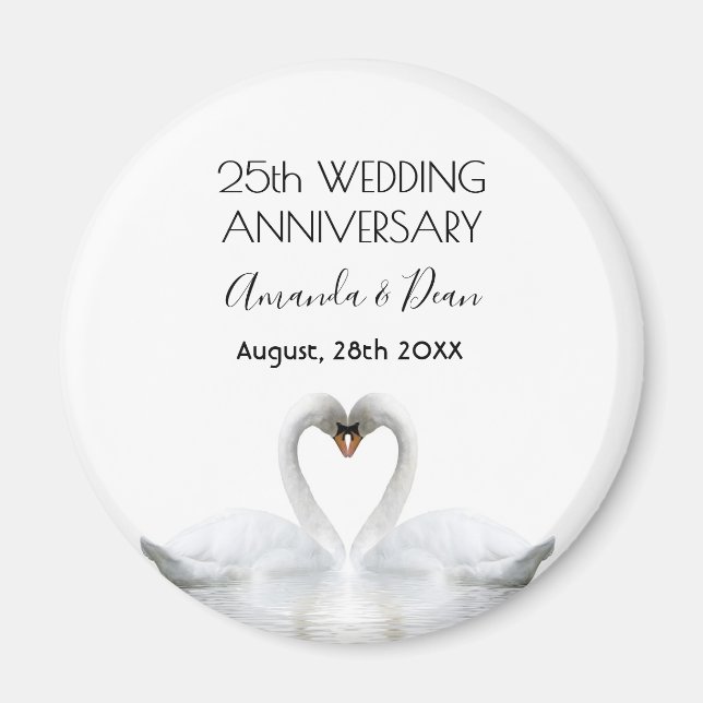 25th silver wedding anniversary white swans love magnet (Front)