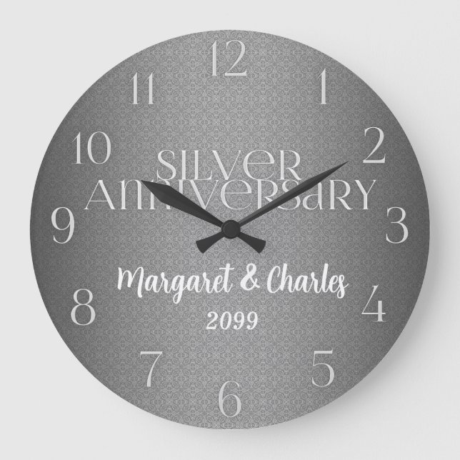 25th Silver Wedding Annivsersary Custom Large Clock (Front)