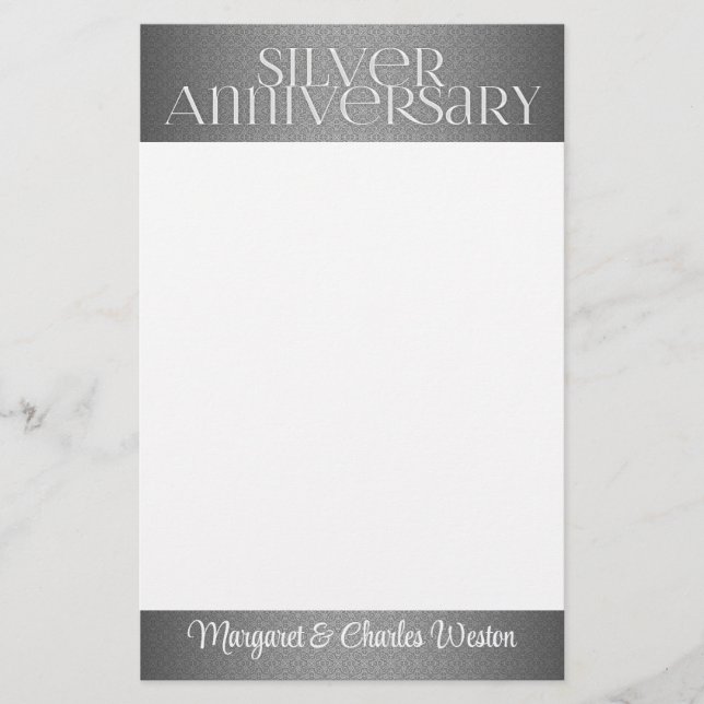 25th Silver Wedding Annivsersary Custom Stationery (Front)