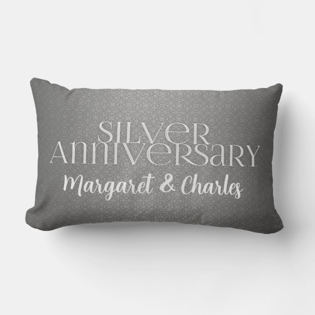 25th Silver Wedding Annivsersary Name and Year Lumbar Cushion (Front)