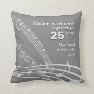 25th SILVER Wedding Modern MUSIC NOTES Cushion