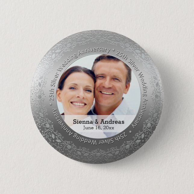 25th Silver Wedding with a photo 6 Cm Round Badge (Front)