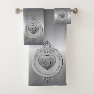 25th Silvery Wedding Anniversary Bath Towel Set