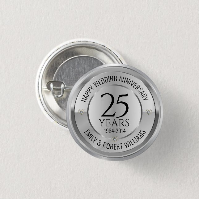 25th wedding anniversary black and silver 3 cm round badge (Front & Back)
