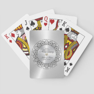 25th Wedding Anniversary Black Mandala On Silver Playing Cards