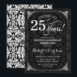 25th Wedding Anniversary - Black White Damask Invitation<br><div class="desc">Golden 25th Wedding Anniversary Invitation.
Elegant vintage black and white design with damask pattern. Features script font. Cheers to 25 years! Can be personalised into any year of marriage! Message me if you need further customisation.</div>