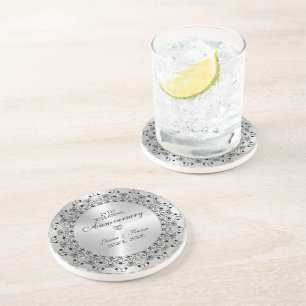 25th Wedding Anniversary BlackMandala On Silver Coaster
