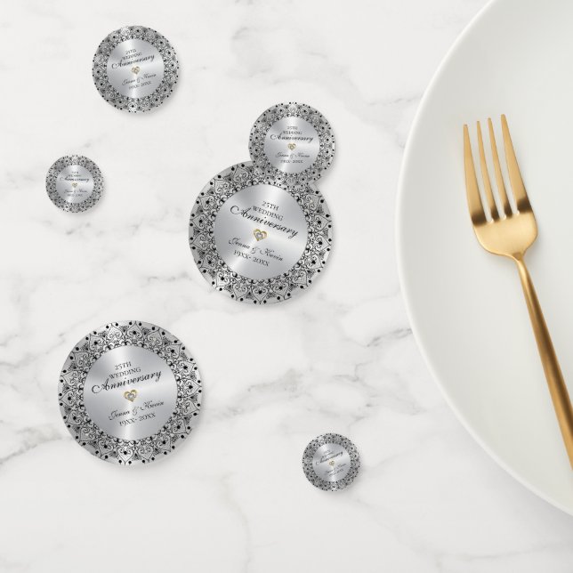 25th Wedding Anniversary BlackMandala On Silver Confetti (Group)