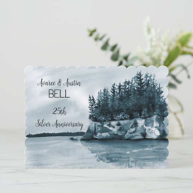 25th Wedding Anniversary Blue Lake and Forest (Standing Front)