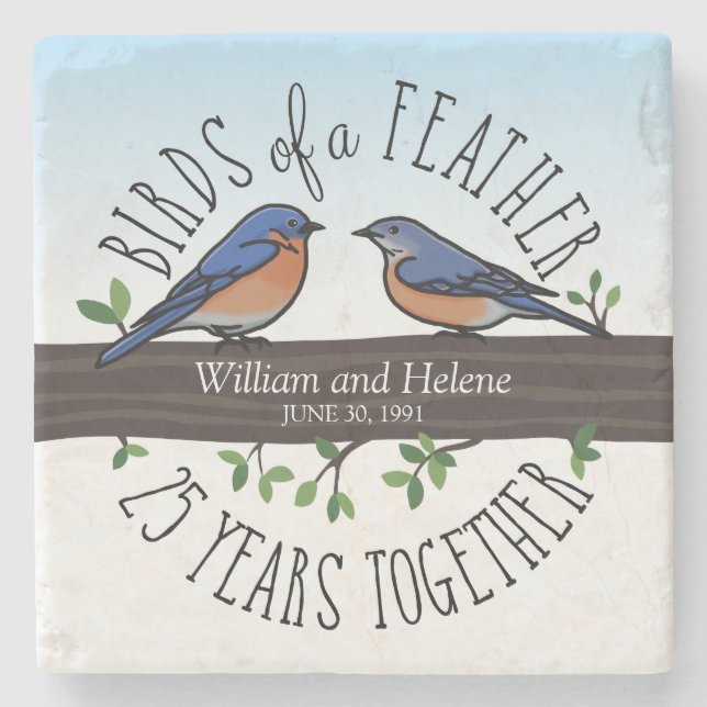 25th Wedding Anniversary, Bluebirds of a Feather Stone Coaster (Front)