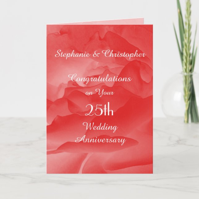 25th Wedding Anniversary Card Coral Rose (Front)