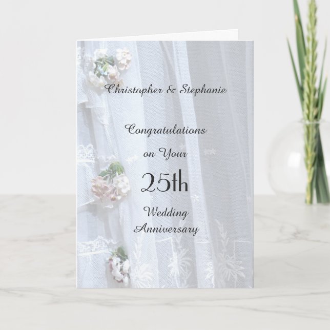 25th Wedding Anniversary Card, Vintage Lace Card (Front)