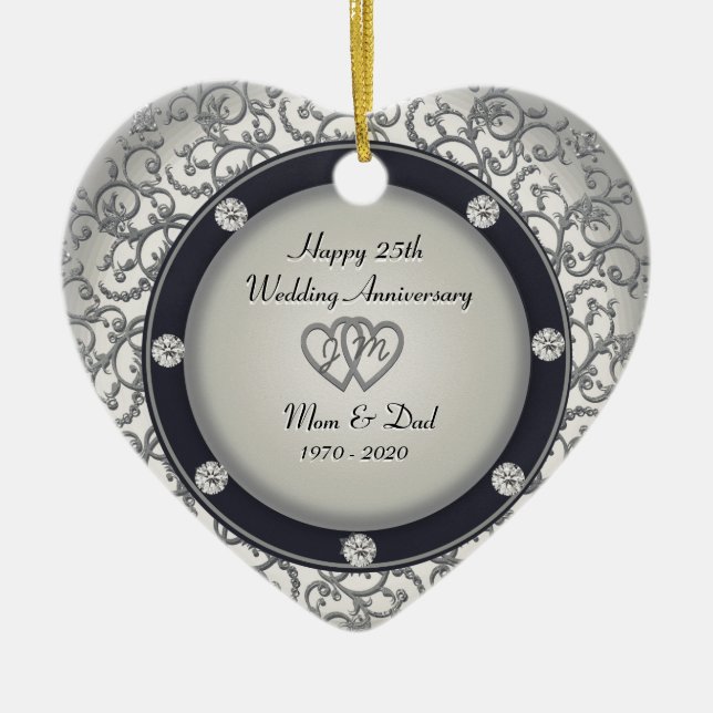 25th Wedding Anniversary Ceramic Tree Decoration (Front)
